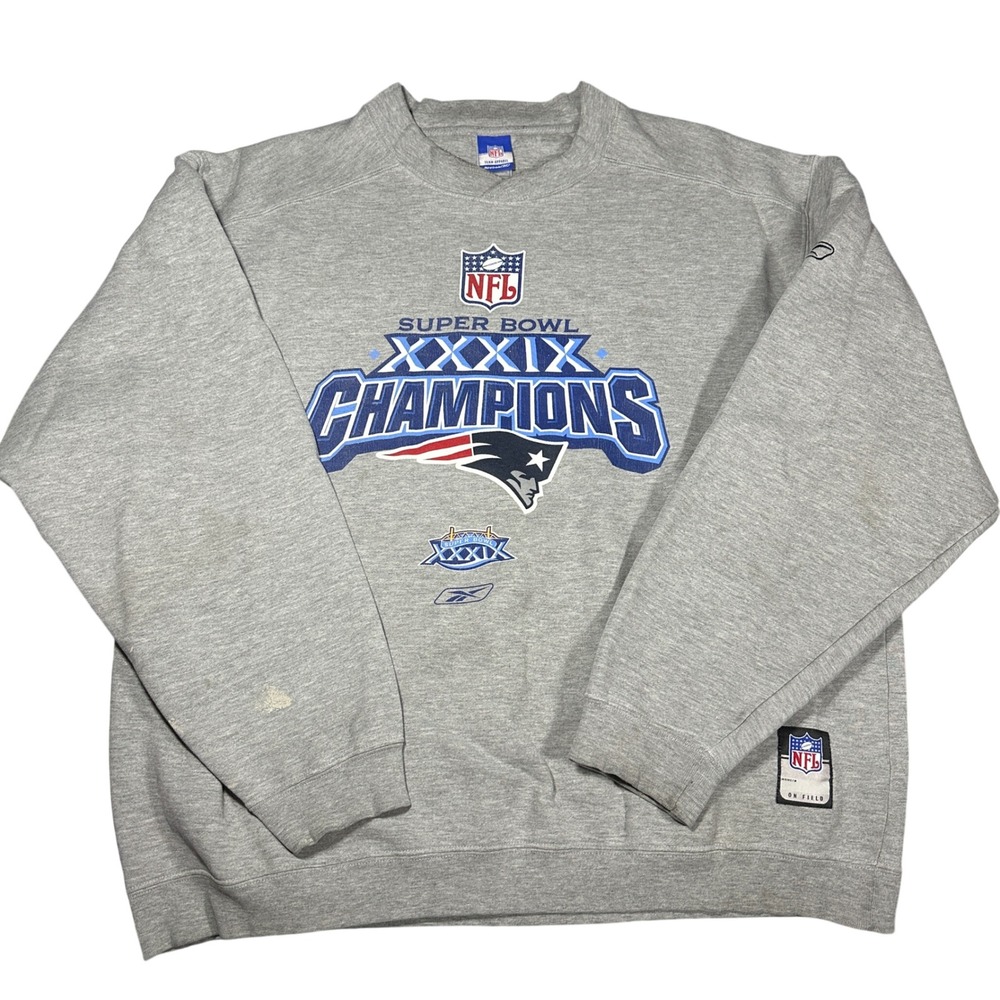 VTG Reebok NFL Patriots Super Bowl‎ XXXIX Champions Sweatshirt Gray XL